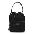 Nylon Vela Saffiano Mini Bucket Crossbody Bag Black