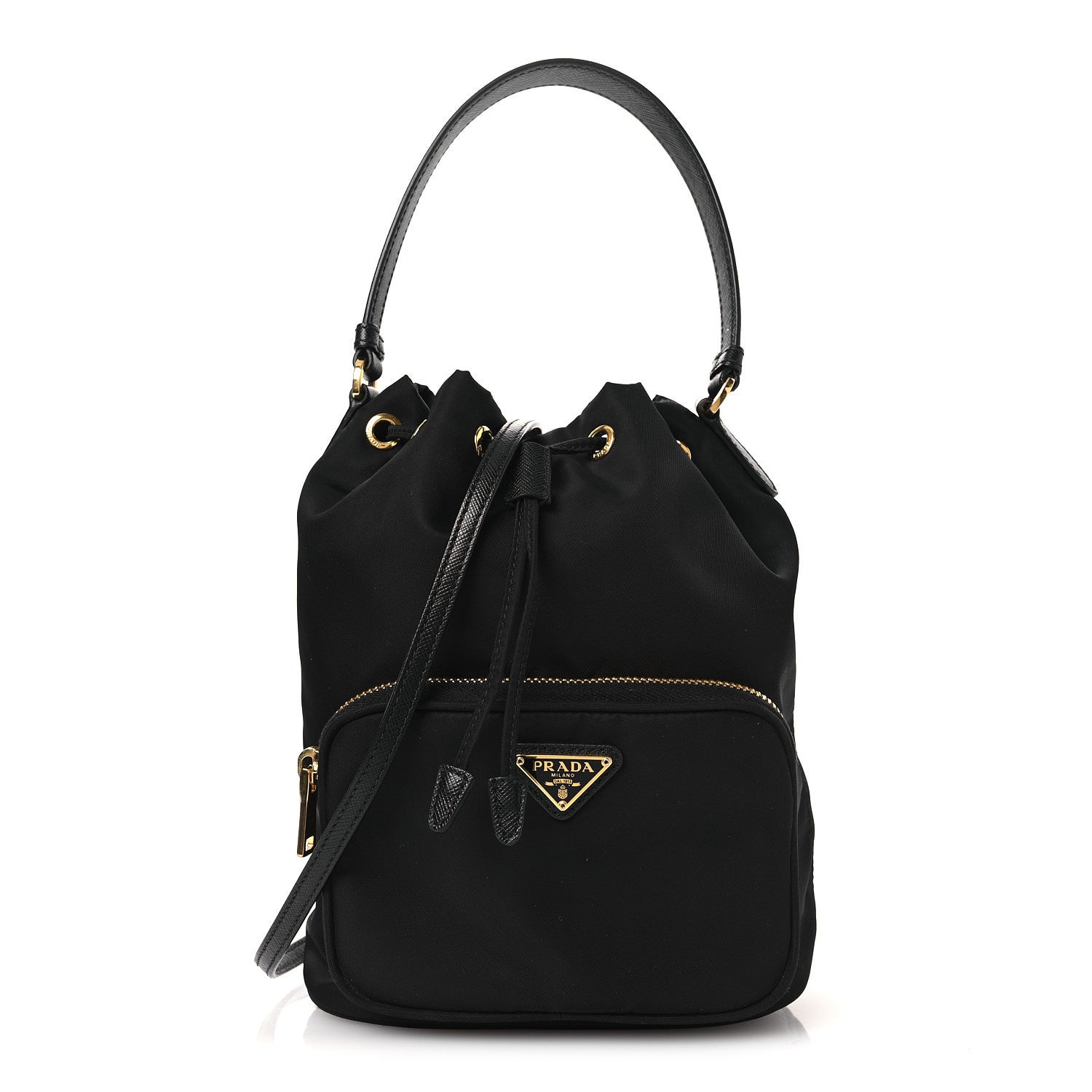 Nylon Vela Saffiano Mini Bucket Crossbody Bag Black