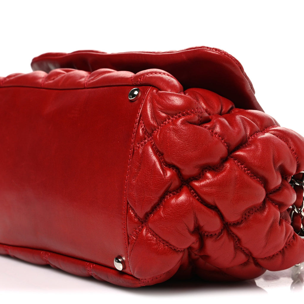 Calfskin Bubble Quilt Accordion Flap Red