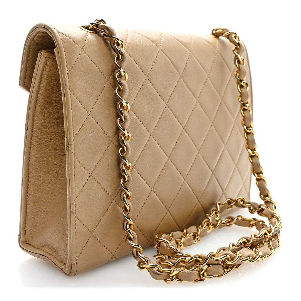 Lambskin Quilted Envelope Flap Beige