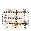 Raffia Effect Tweedy Mini Flap Bag White Black