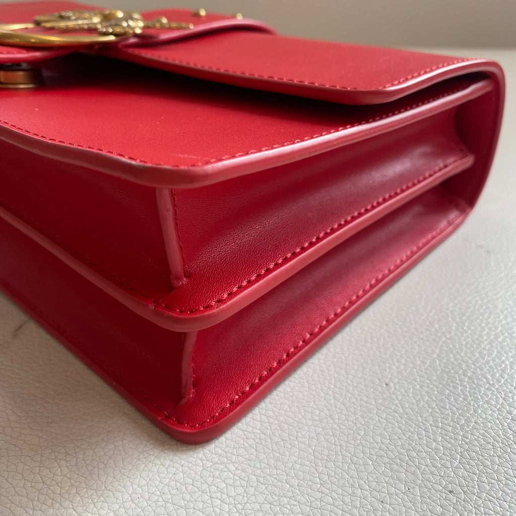 PINKO Classic Lovebird Italian Leather Shoulder Bag/Crossbody Red