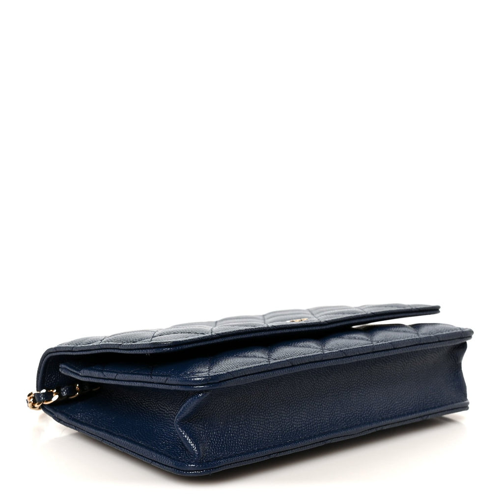 Caviar Quilted Wallet on Chain WOC Navy Blue