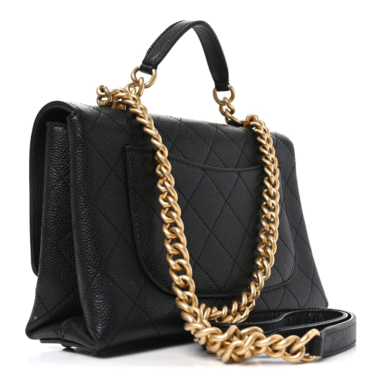 Caviar Diamond Stitched Small Top Handle Flap Black