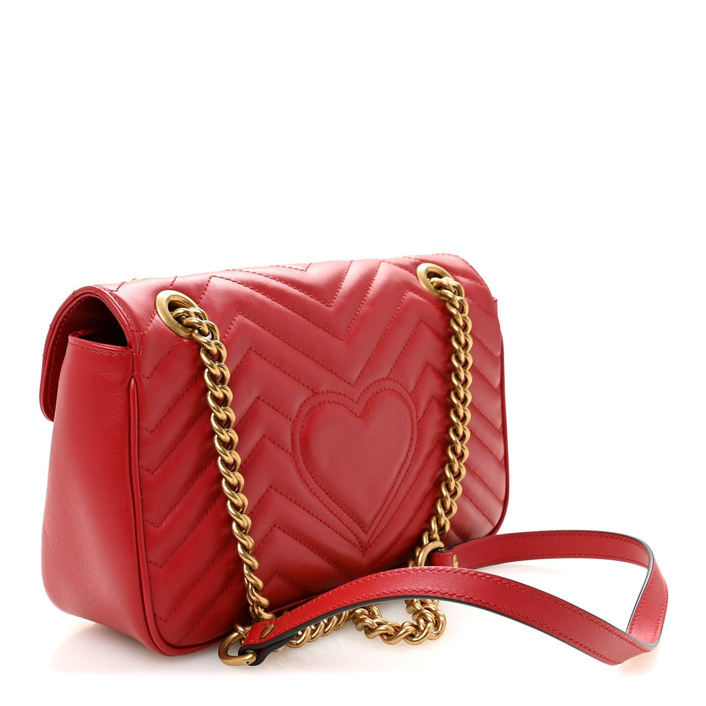 Calfskin Matelasse Small GG Marmont Shoulder Bag Hibiscus Red