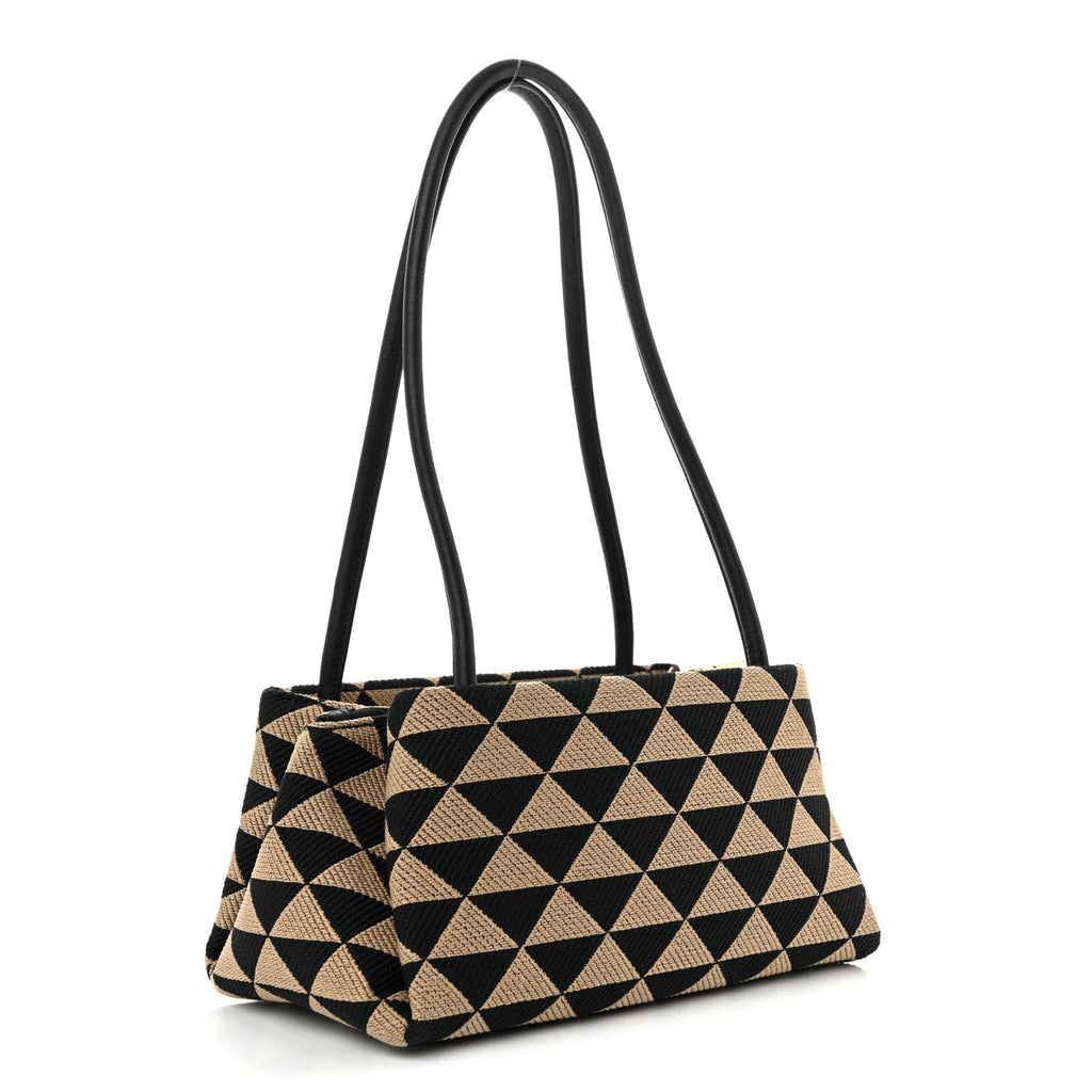 Jacquard Triangolo Symbole Embroidered Small Shoulder Bag Black Corda