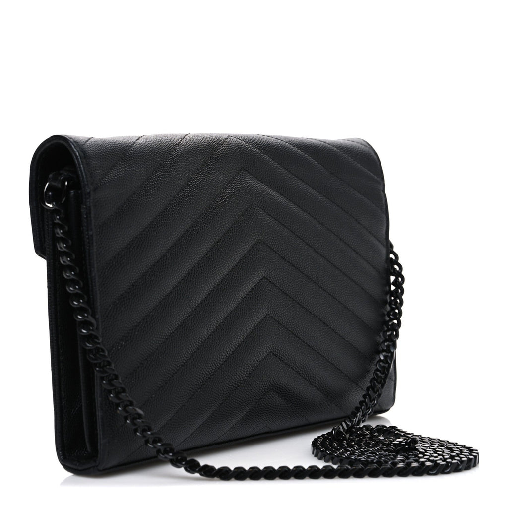 Grain De Poudre Matelasse Chevron Monogram Monochrome Envelope Chain Wallet Black