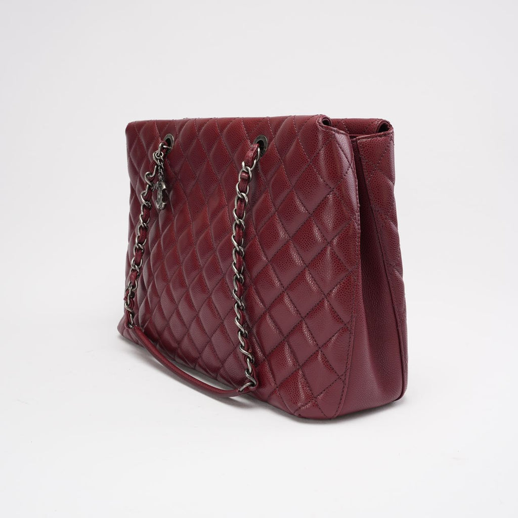 Chanel Burgundy Red Caviar Leather City Shopping Tote Bag 2016