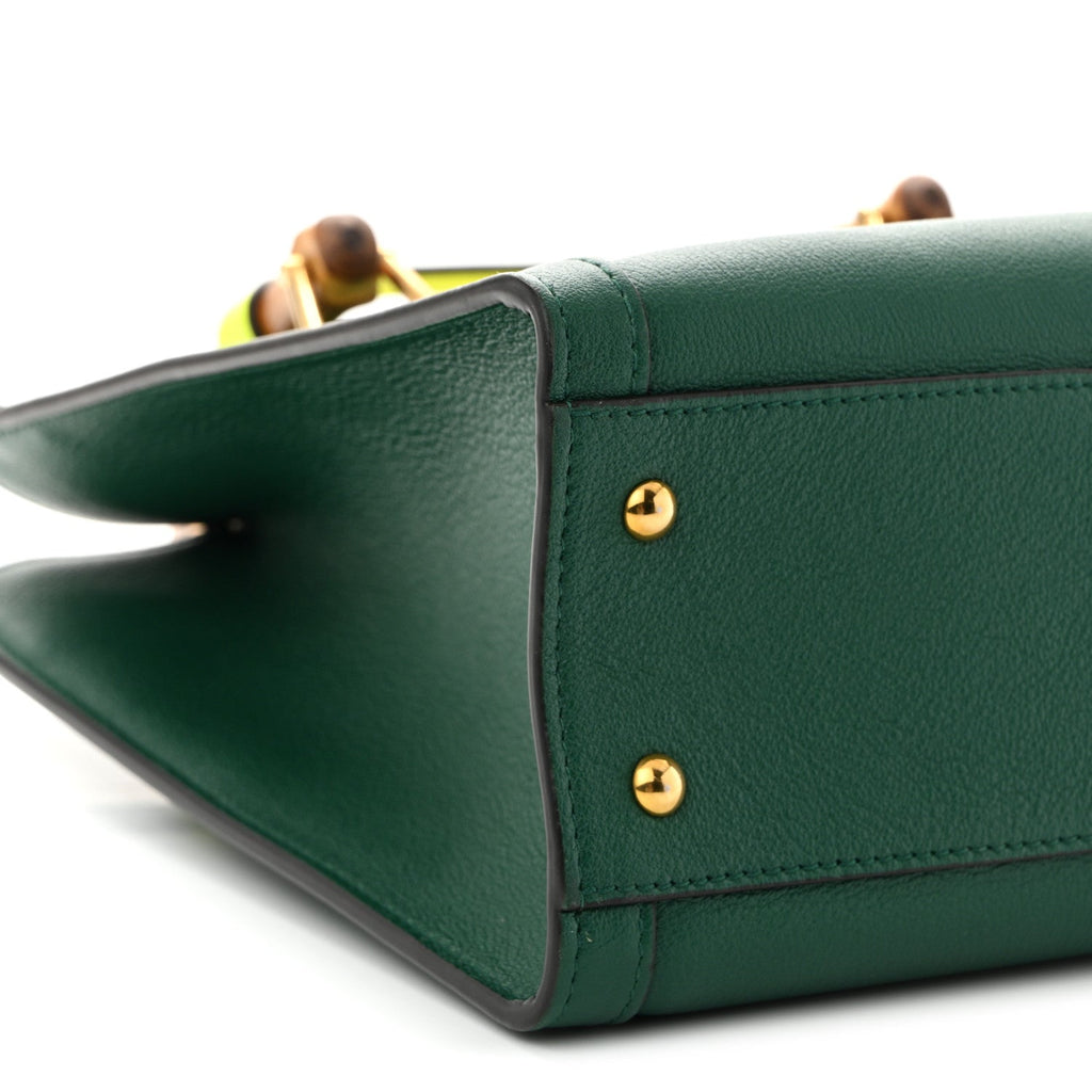 Wonka Grain Calfskin Small Diana Tote Bag Green Yellow Fluo
