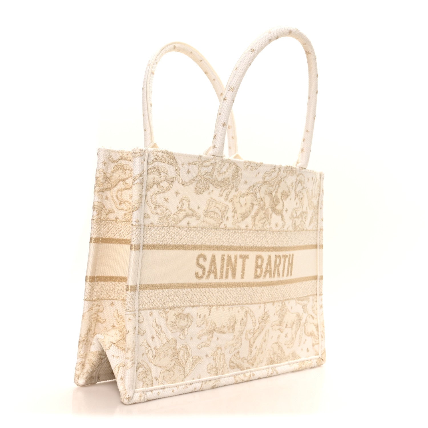 Canvas Embroidered Medium Saint Barth Zodiac Book Tote Gold