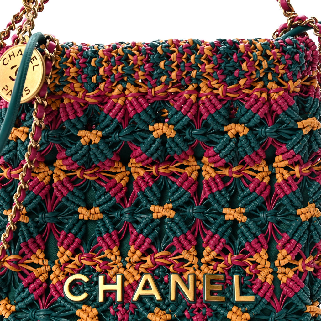 Calfskin Macrame Mini Chanel 22 Green Purple Yellow