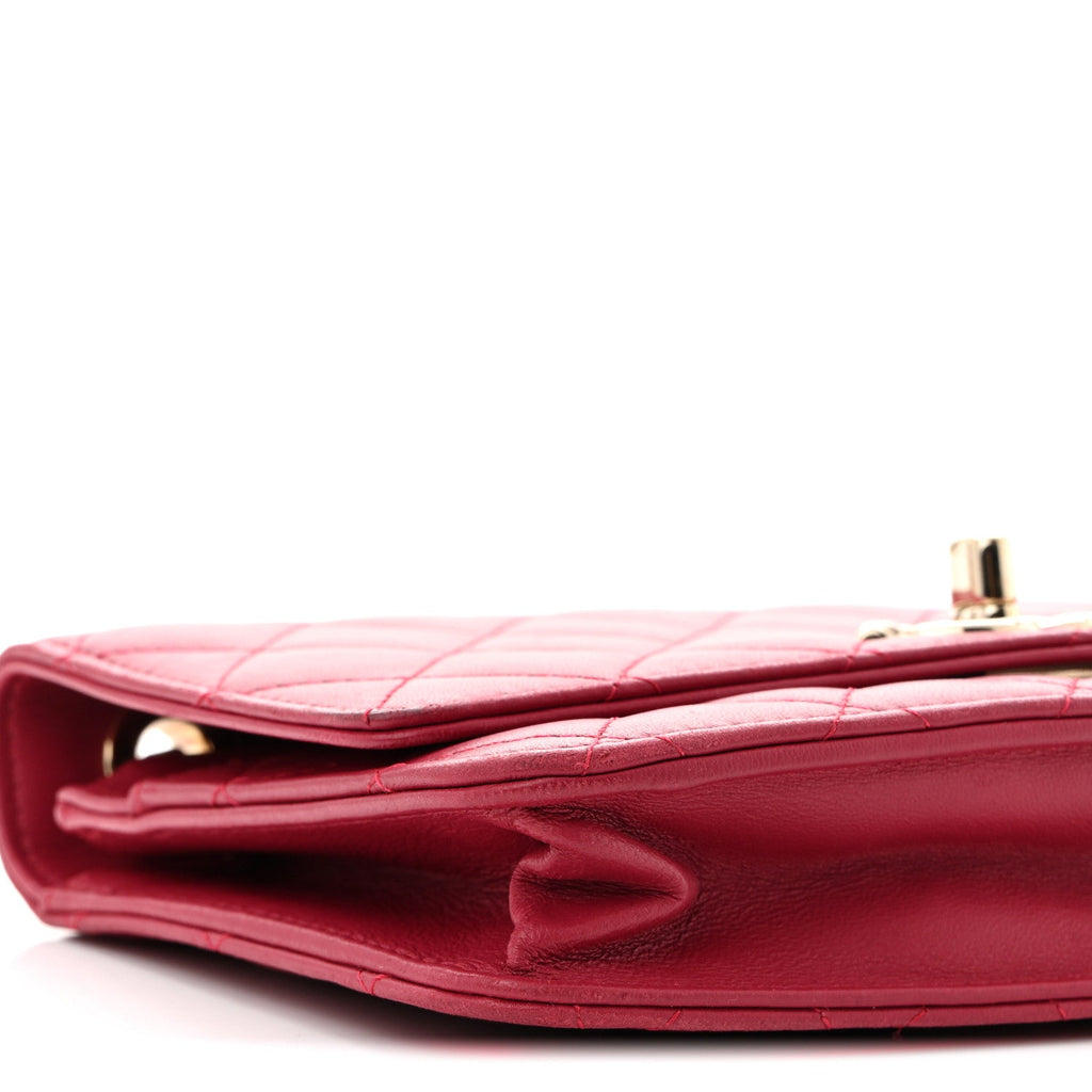 Lambskin Quilted Trendy CC Wallet On Chain WOC Dark Pink