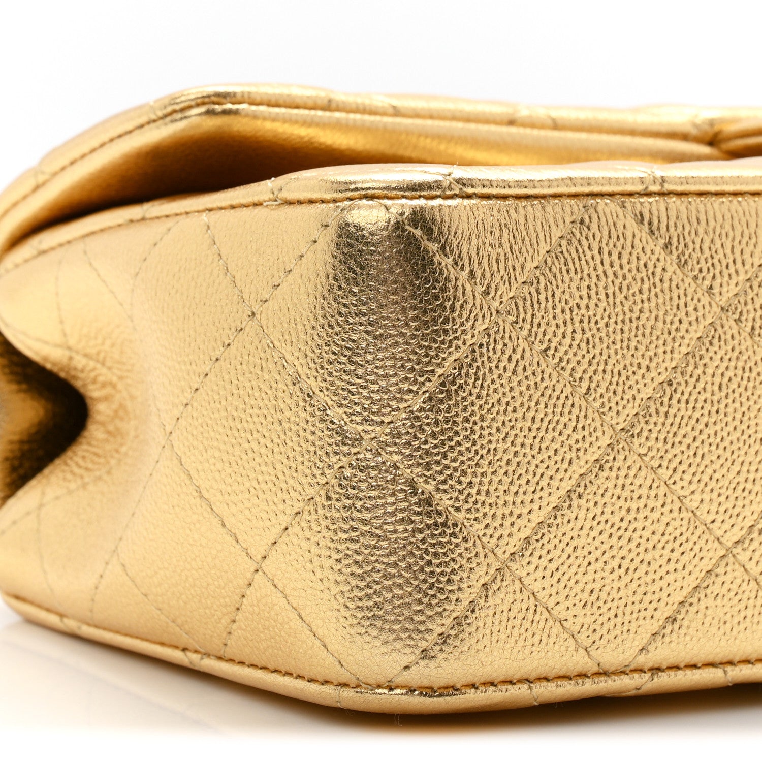 Metallic Caviar Quilted Top Handle East West Flap Gold