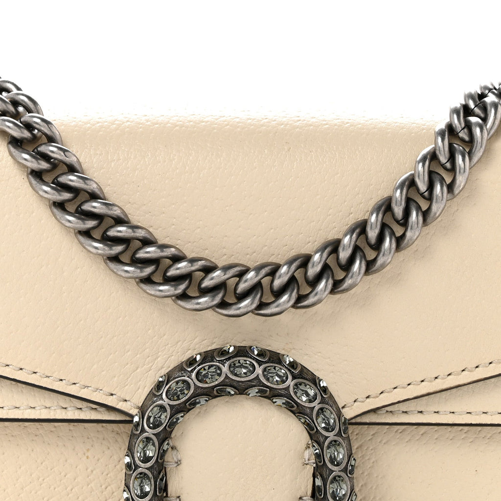 Textured Calfskin Crystal Mini Dionysus Shoulder Bag Mystic White
