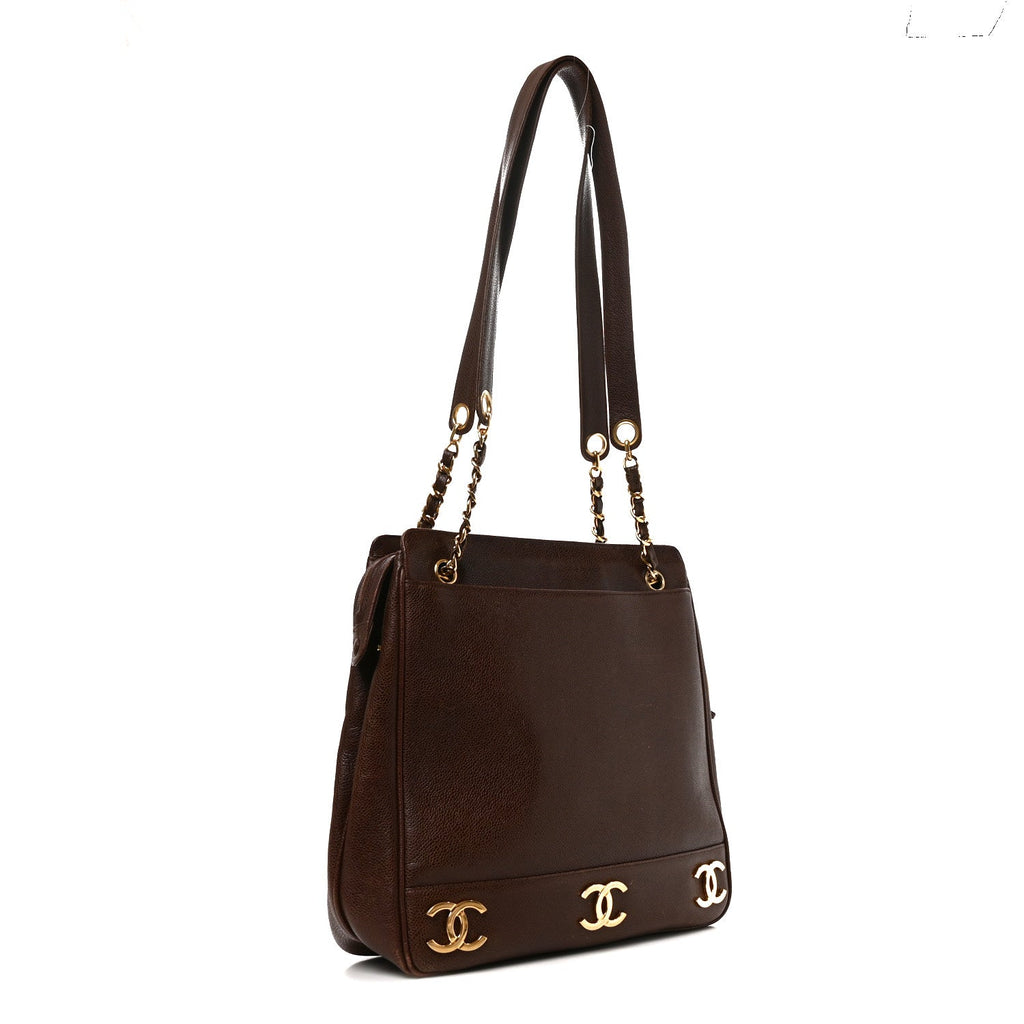 Caviar Triple CC Shoulder Bag  Dark Brown