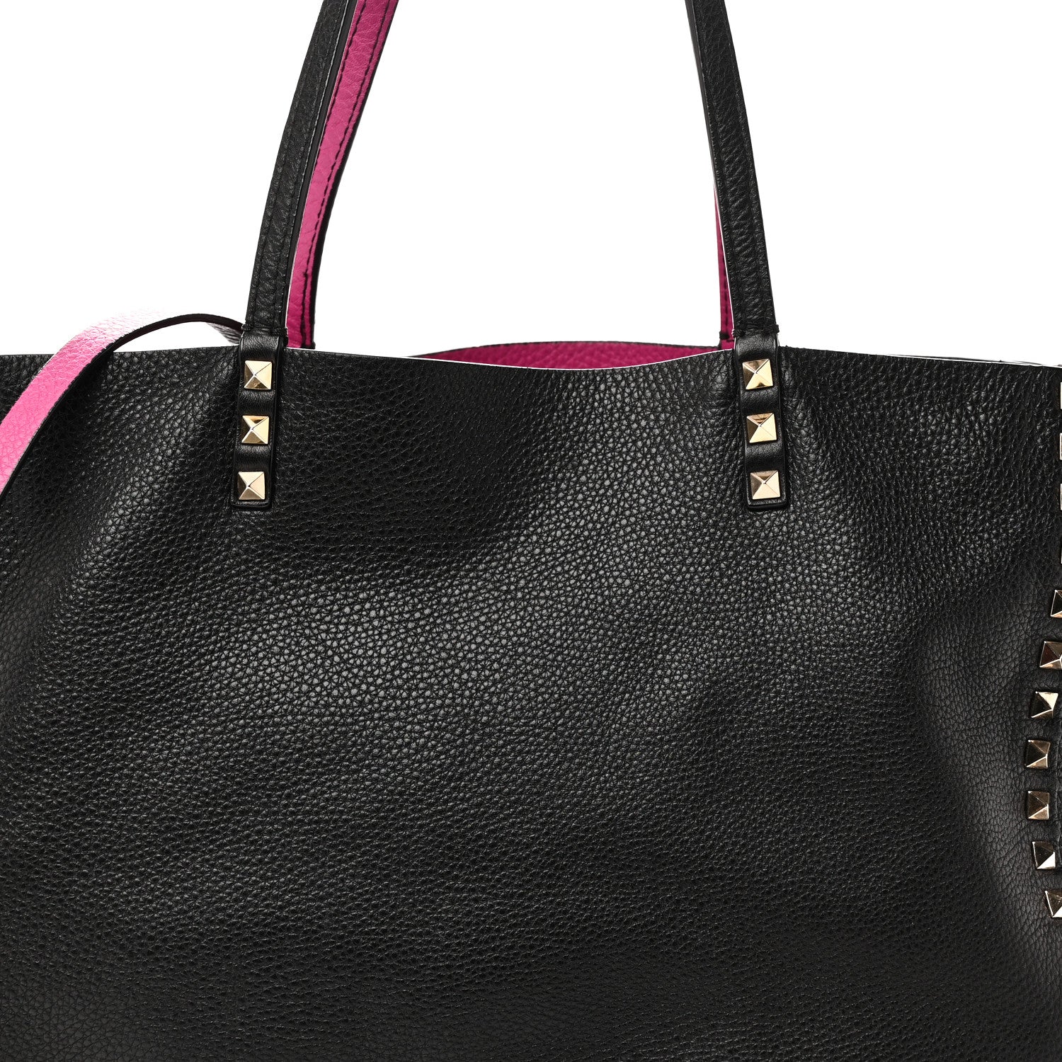 Grained Calfskin Medium Rockstud Reversible Tote Black Rose Violet