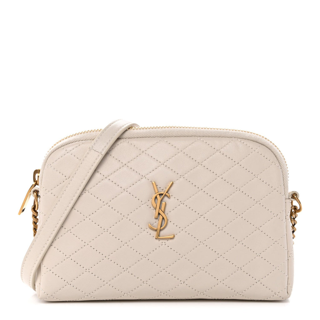 Lambskin Quilted Gaby Zipped Pouch Crema Soft