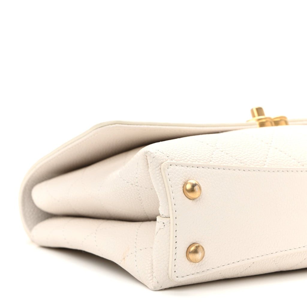 Grained Calfskin Small Stitched Flap White