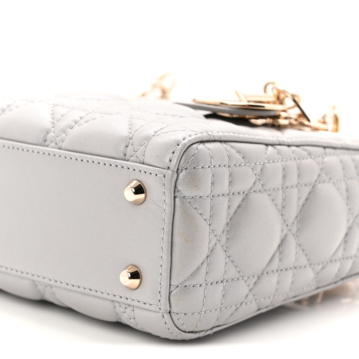 Metallic Lambskin Cannage Mini Lady Dior Grey