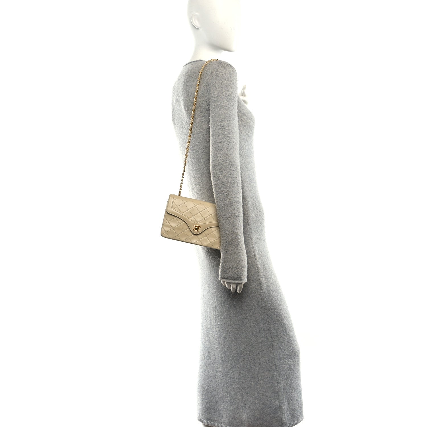 Lambskin Quilted Small Single Flap Beige
