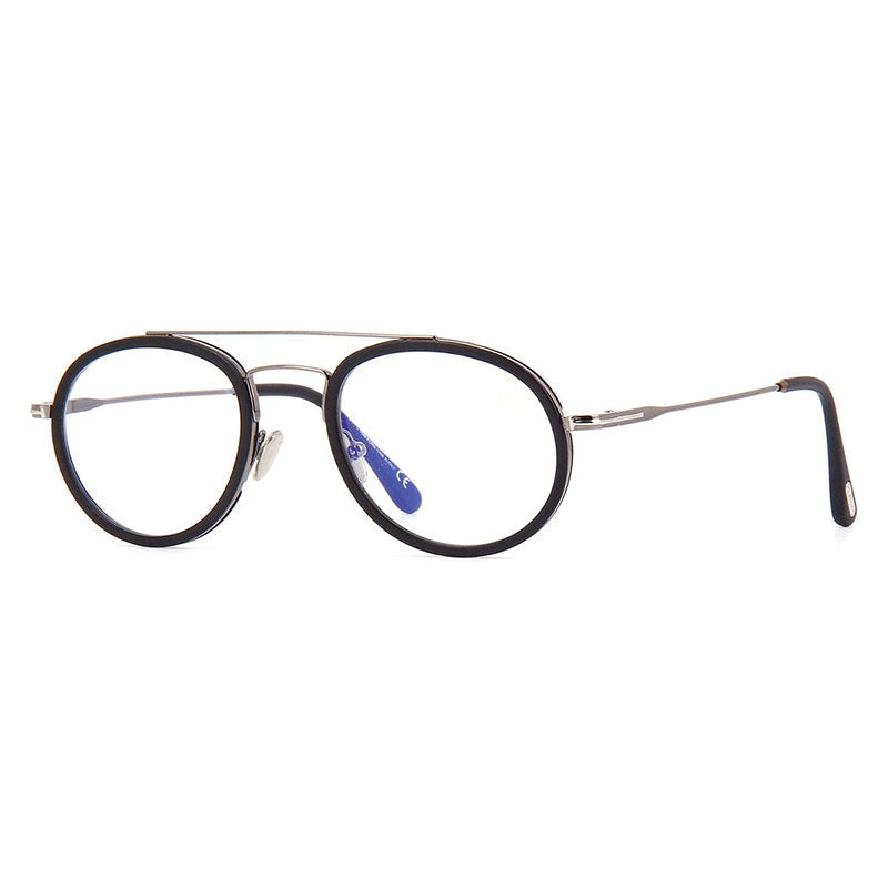 Tom Ford Eyeglasses Round Full Rim, Black/Gunmetal Frame and Clear Blue Light Block Lens FT5676-B002