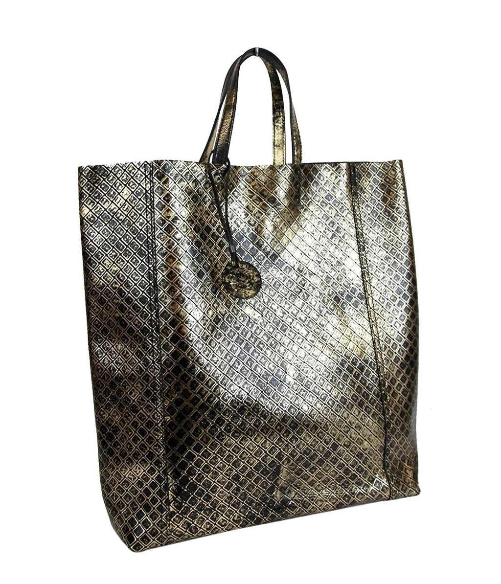 Bottega Veneta Intrecciomirage Metallic Gold & Black Leather Tote
