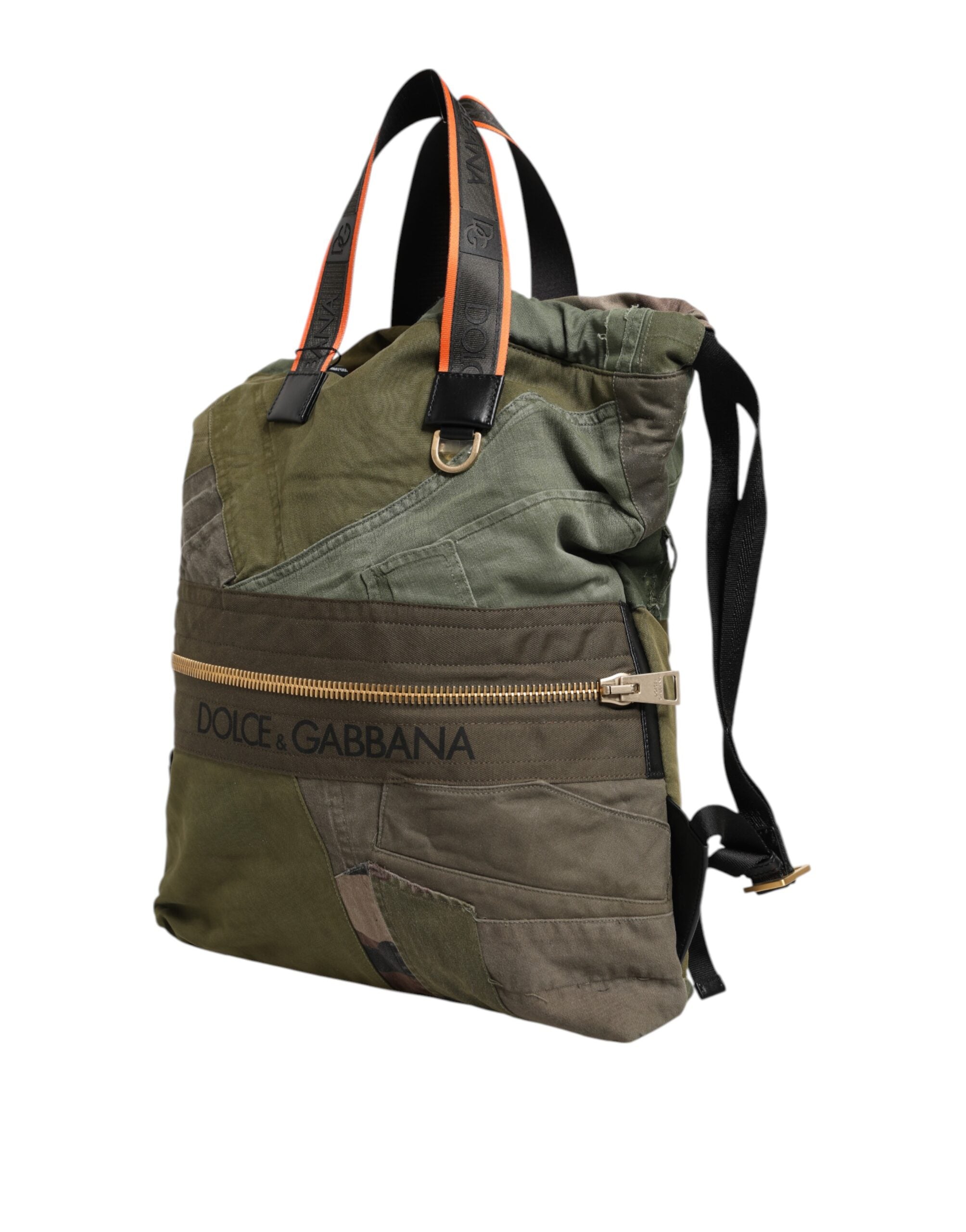 Dolce & Gabbana Military Green Patchwork Rucksack Backpack Men's Bag