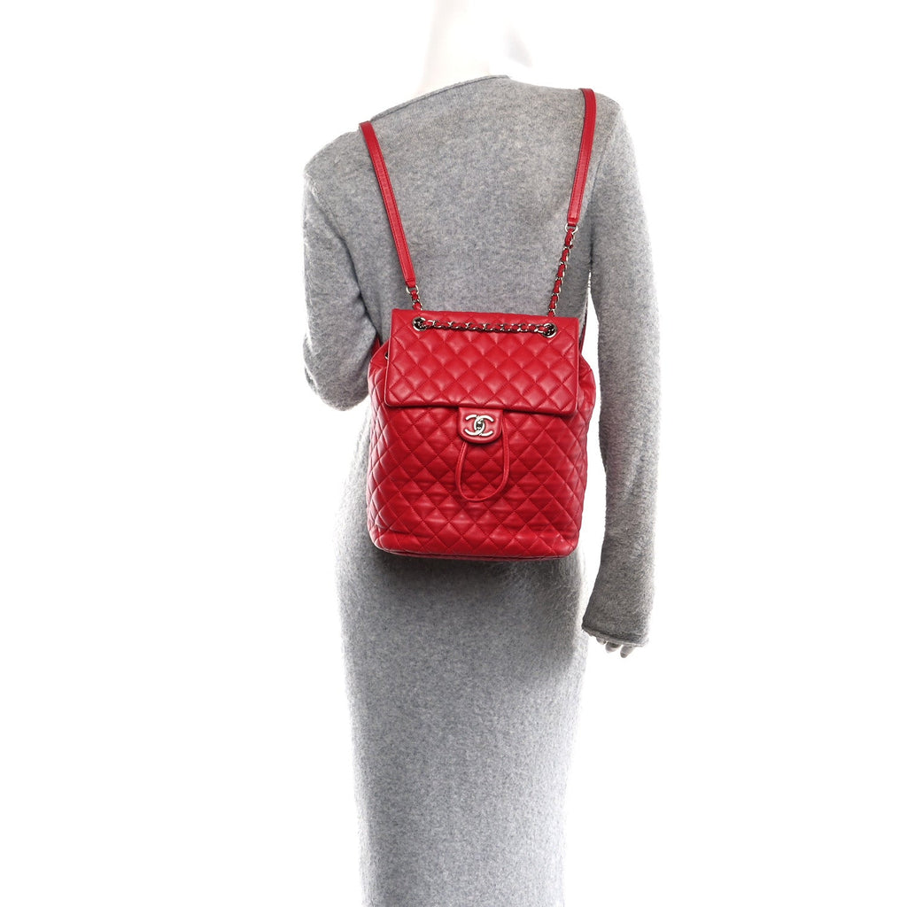Lambskin Quilted Large Urban Spirit Backpack Red