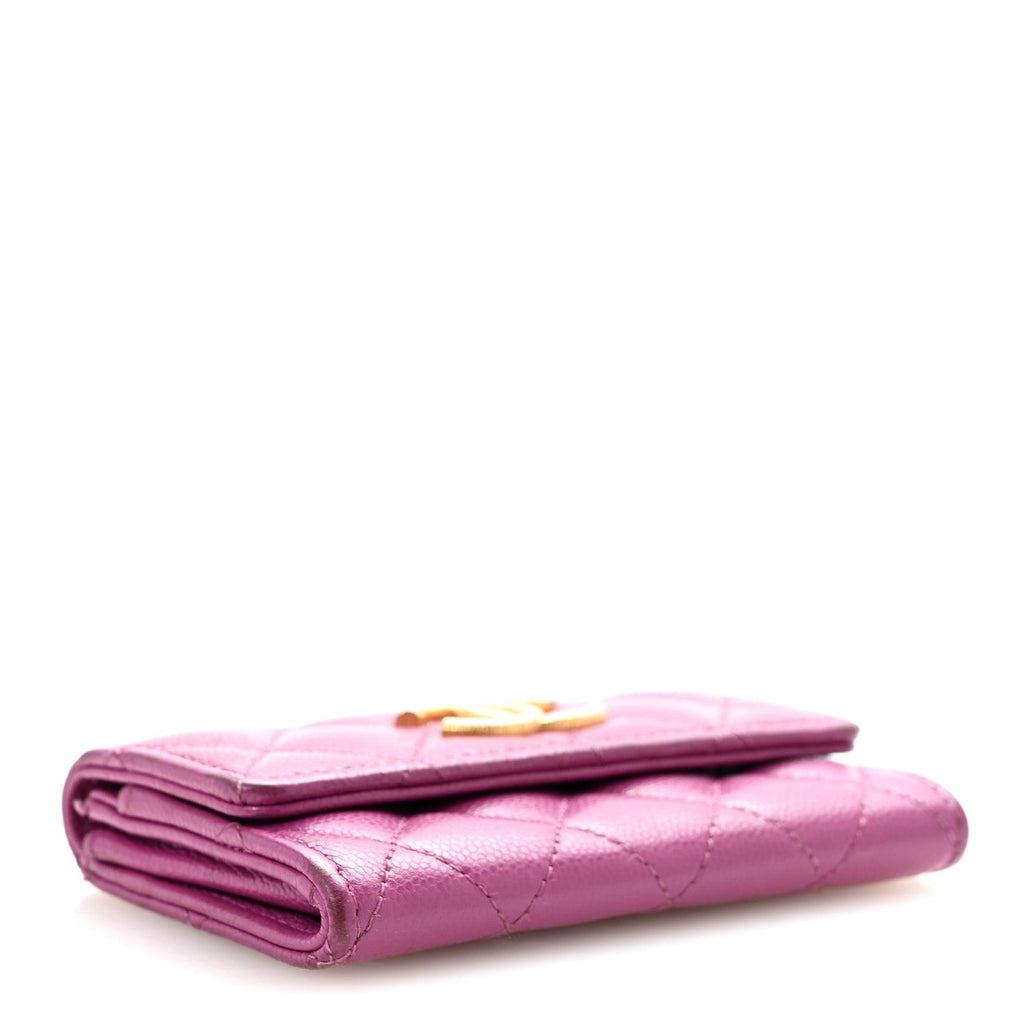 Caviar Quilted Textured CC Flap Card Holder Purple