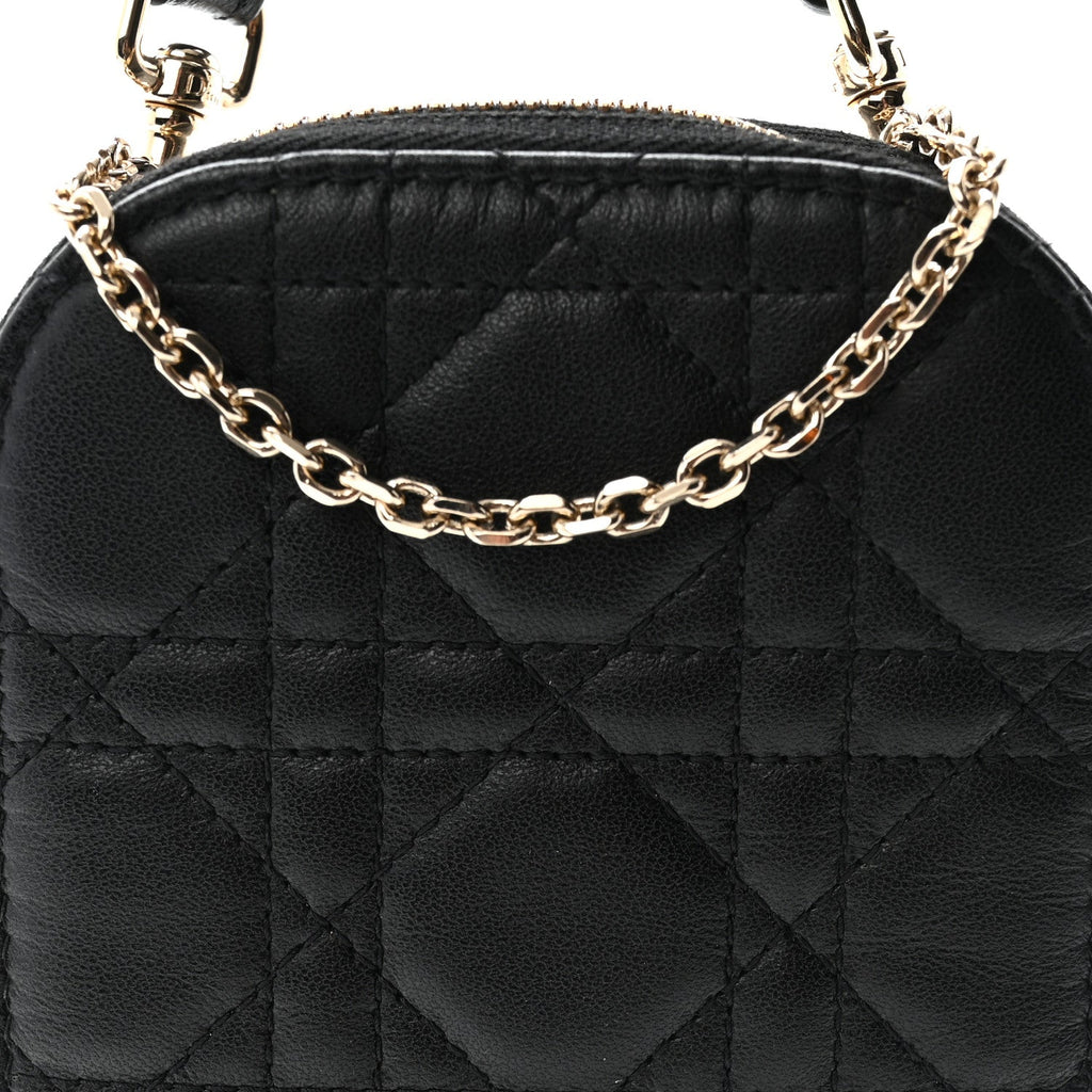 Lambskin Cannage Lady Dior Phone Holder Black