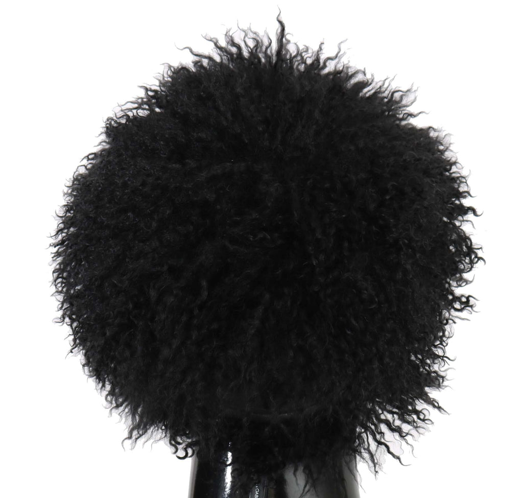 Dolce & Gabbana Black Tibet Lamb Fur Leather Gatsby Women's Hat