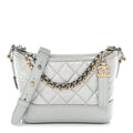 Metallic Aged Calfskin Quilted Small Gabrielle Hobo Silver