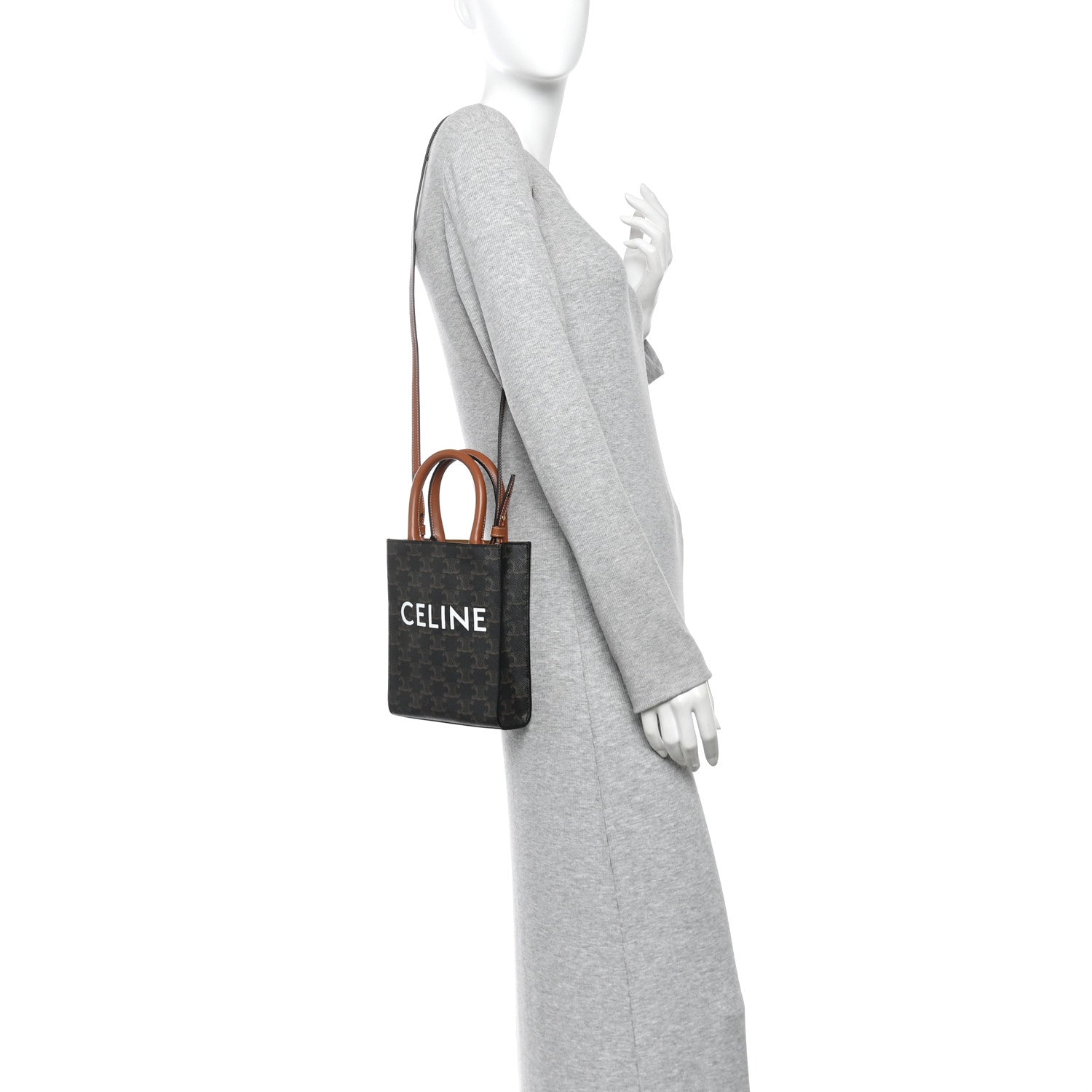 Triomphe Canvas Calfskin Mini Vertical Cabas Tan