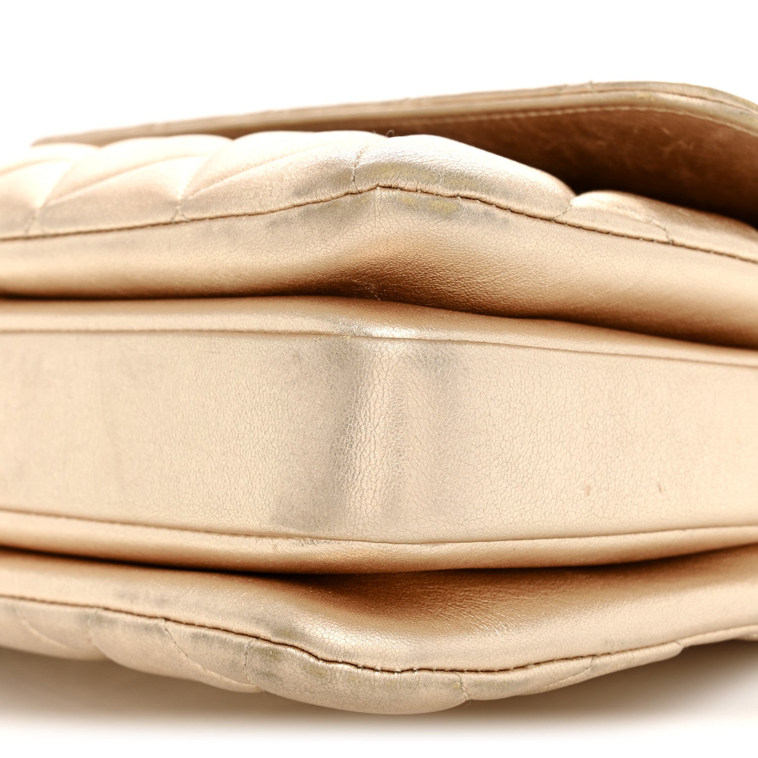 Metallic Lambskin Quilted Small Trendy CC Flap Dual Handle Bag Gold