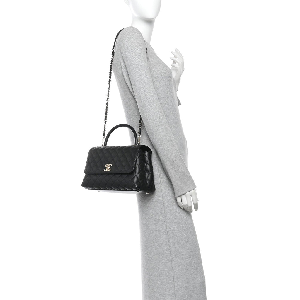 Caviar Quilted Small Coco Handle Flap Black