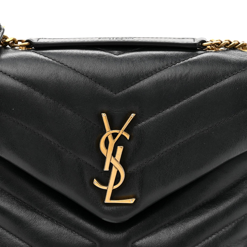 Calfskin Y Quilted Monogram Small Loulou Chain Satchel Black Black