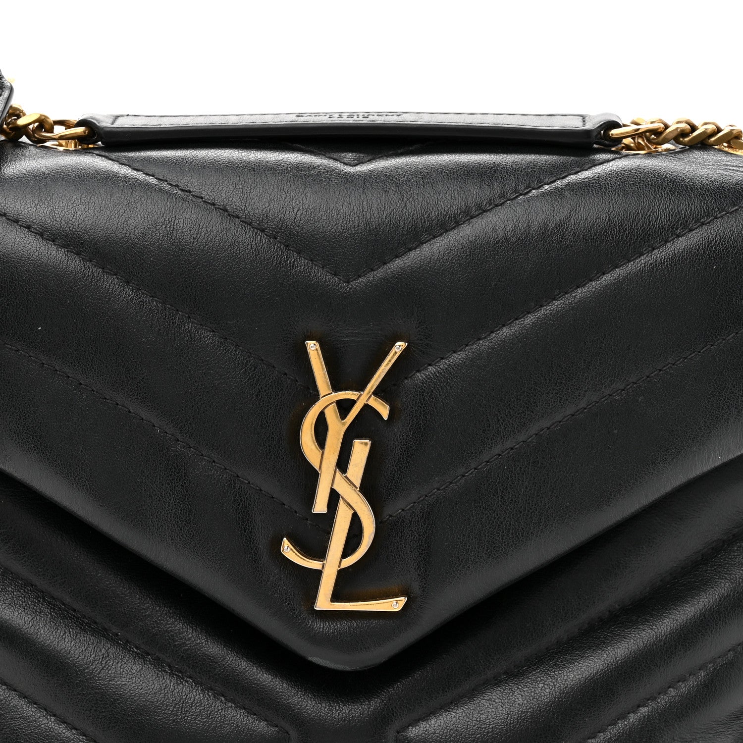 Calfskin Y Quilted Monogram Small Loulou Chain Satchel Black Black