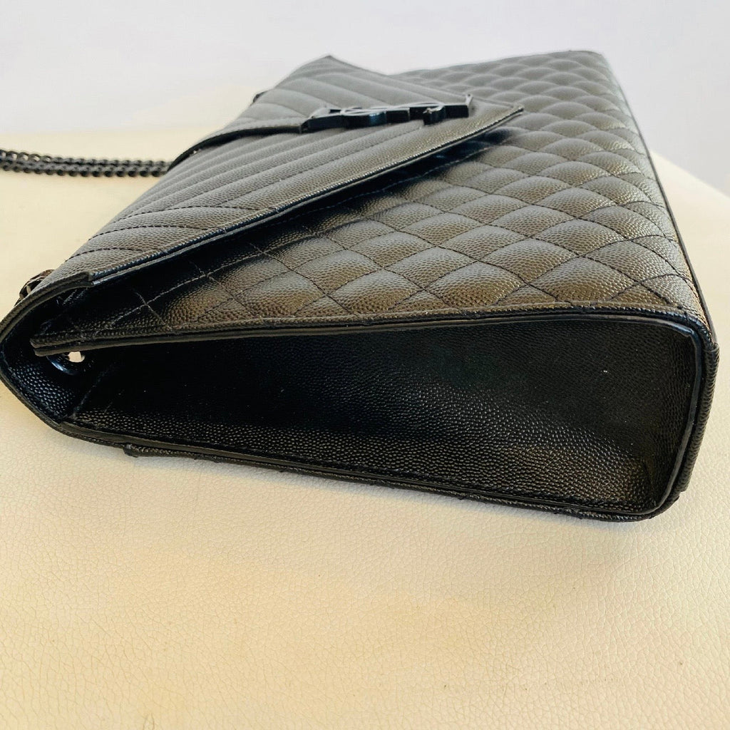YVES SAINT LAURENT YSL Monogram Mix Matelasse Envelope Chain Bag Large Black