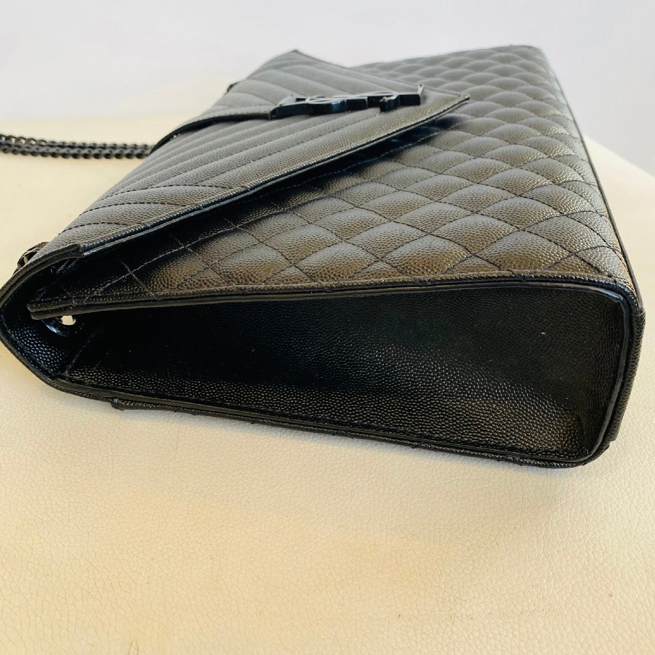 YVES SAINT LAURENT YSL Monogram Mix Matelasse Envelope Chain Bag Large Black
