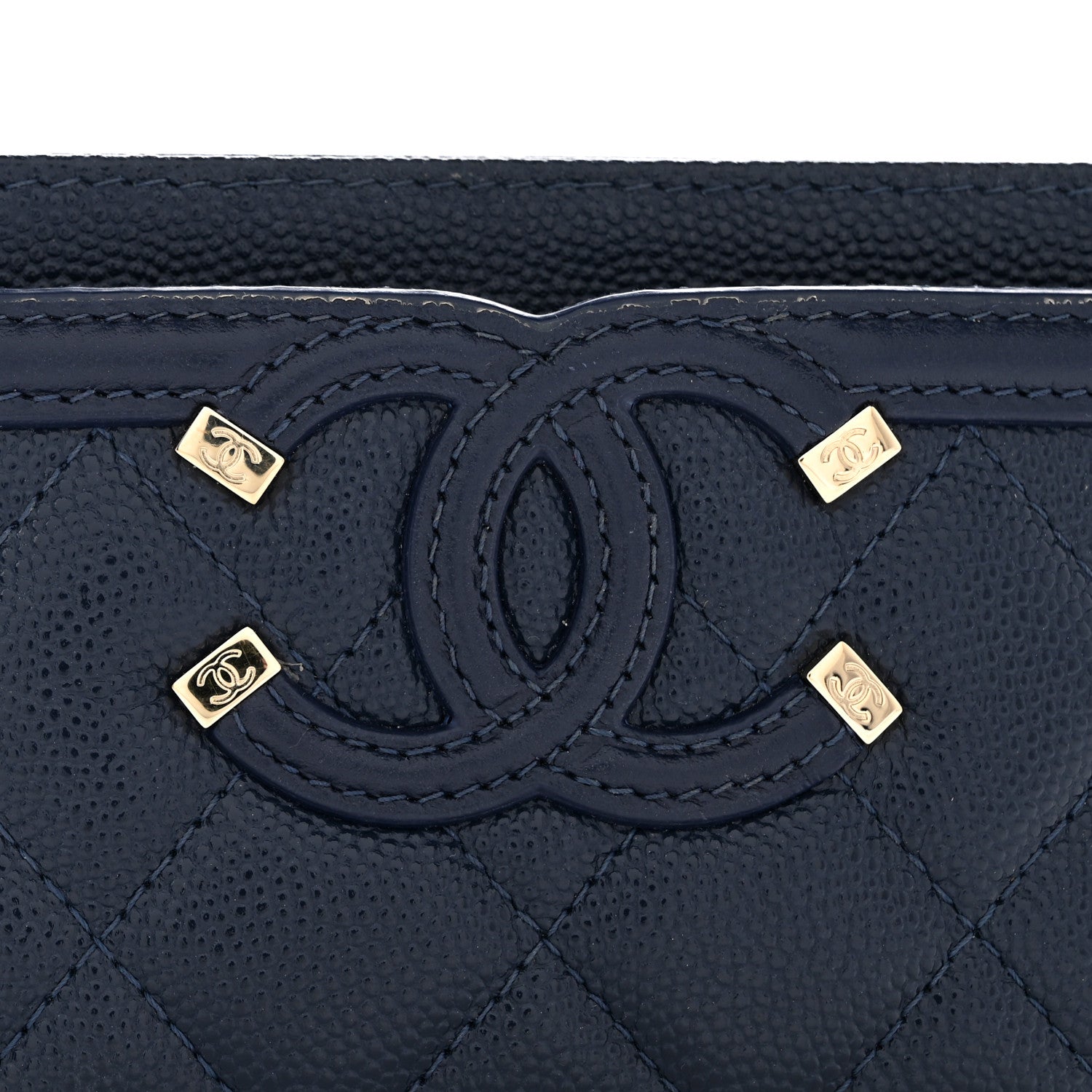 Caviar Quilted Filigree Card Holder Navy Blue