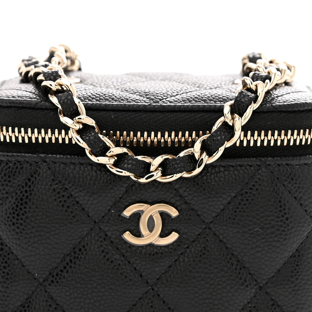 Caviar Quilted Mini Vanity Case With Chain Black
