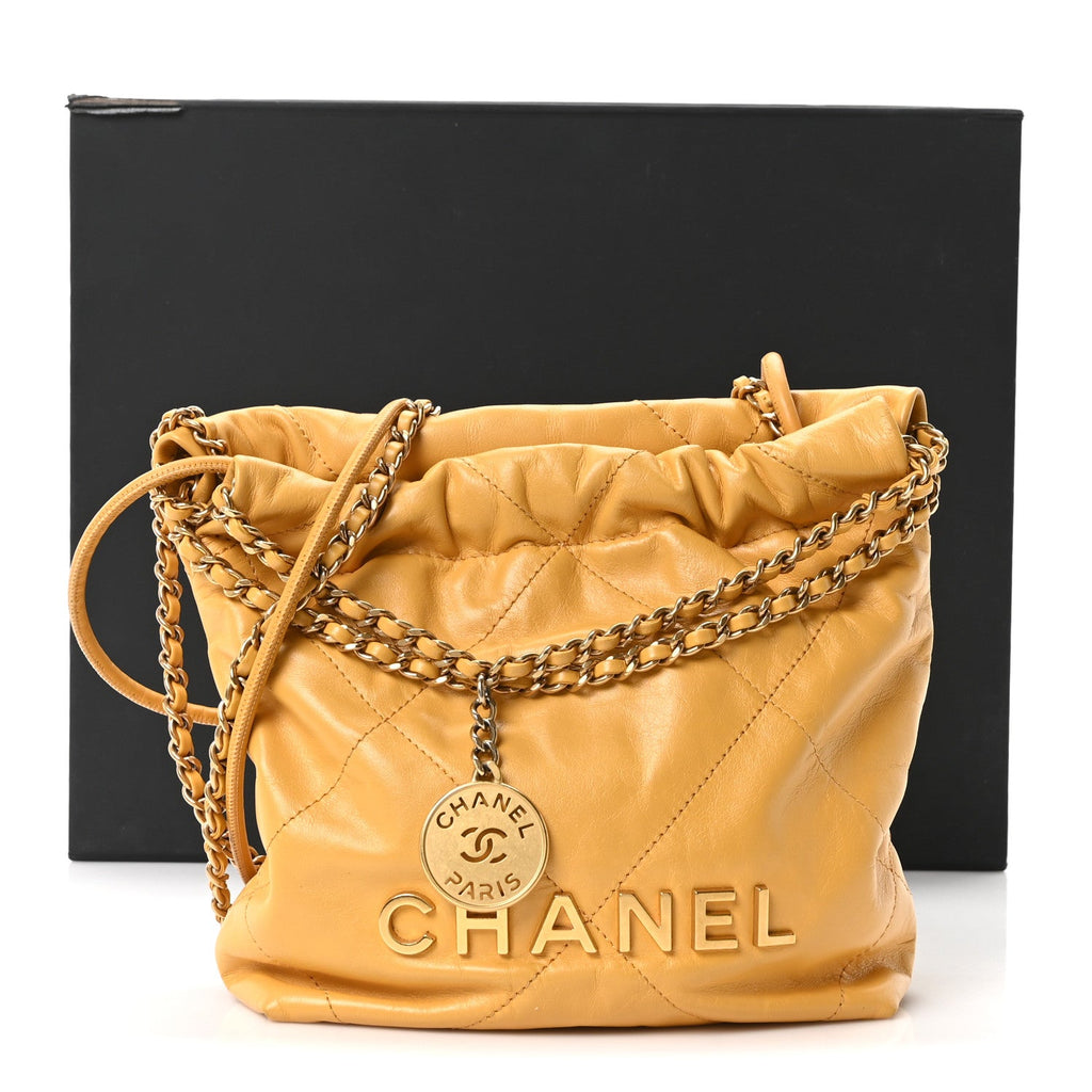 Shiny Calfskin Quilted Mini Chanel 22 Yellow