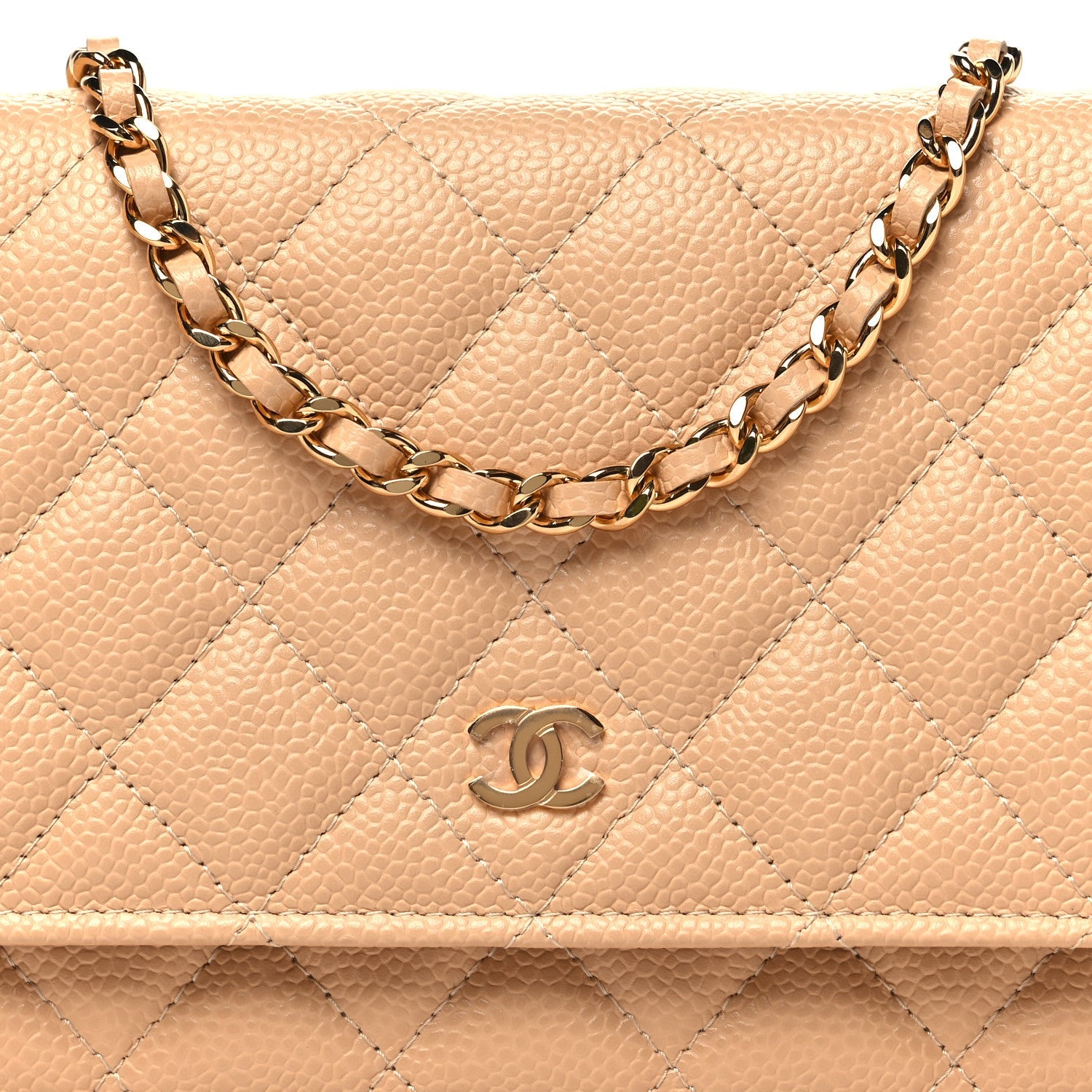 Caviar Quilted Wallet on Chain WOC Beige