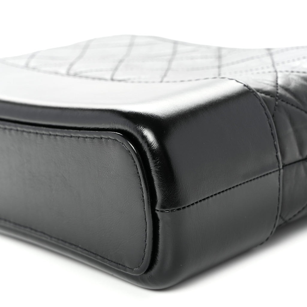 Aged Smooth Calfskin Quilted Medium Gabrielle Logo Hobo Black