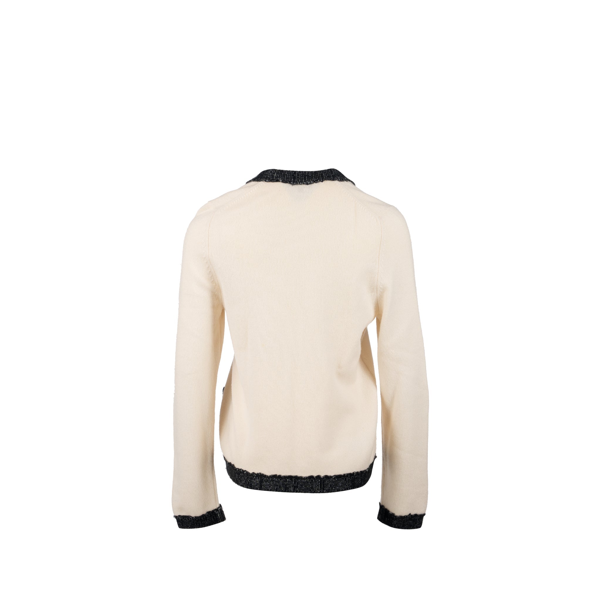 Chanel Size 40 CC Logo Button Cardigan Cashmere White/Black
