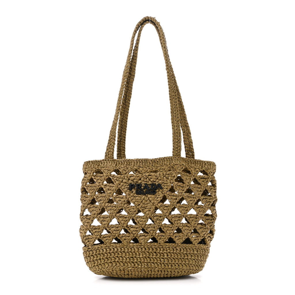 Yarn Raffia Effect Crochet Embroidered Mini Logo Tote Oliva