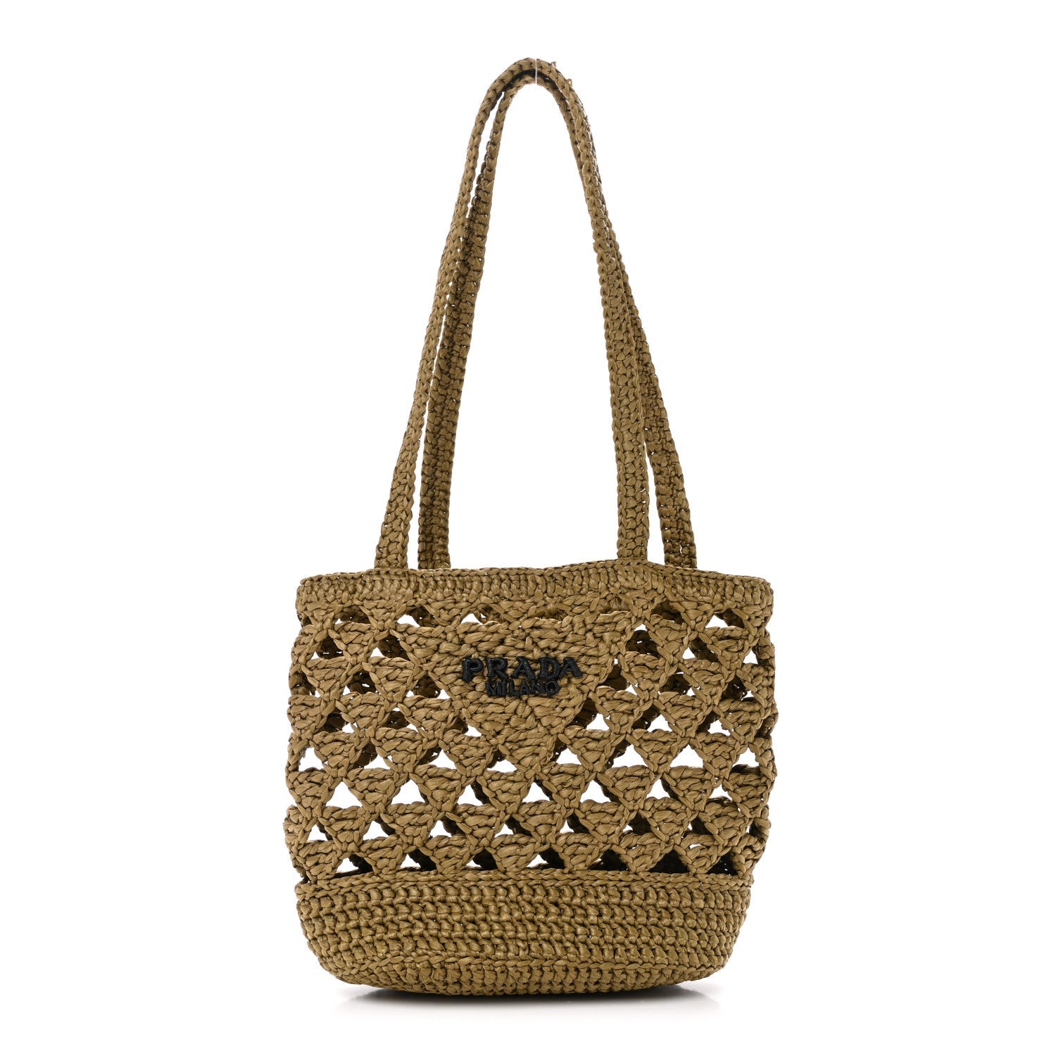 Yarn Raffia Effect Crochet Embroidered Mini Logo Tote Oliva