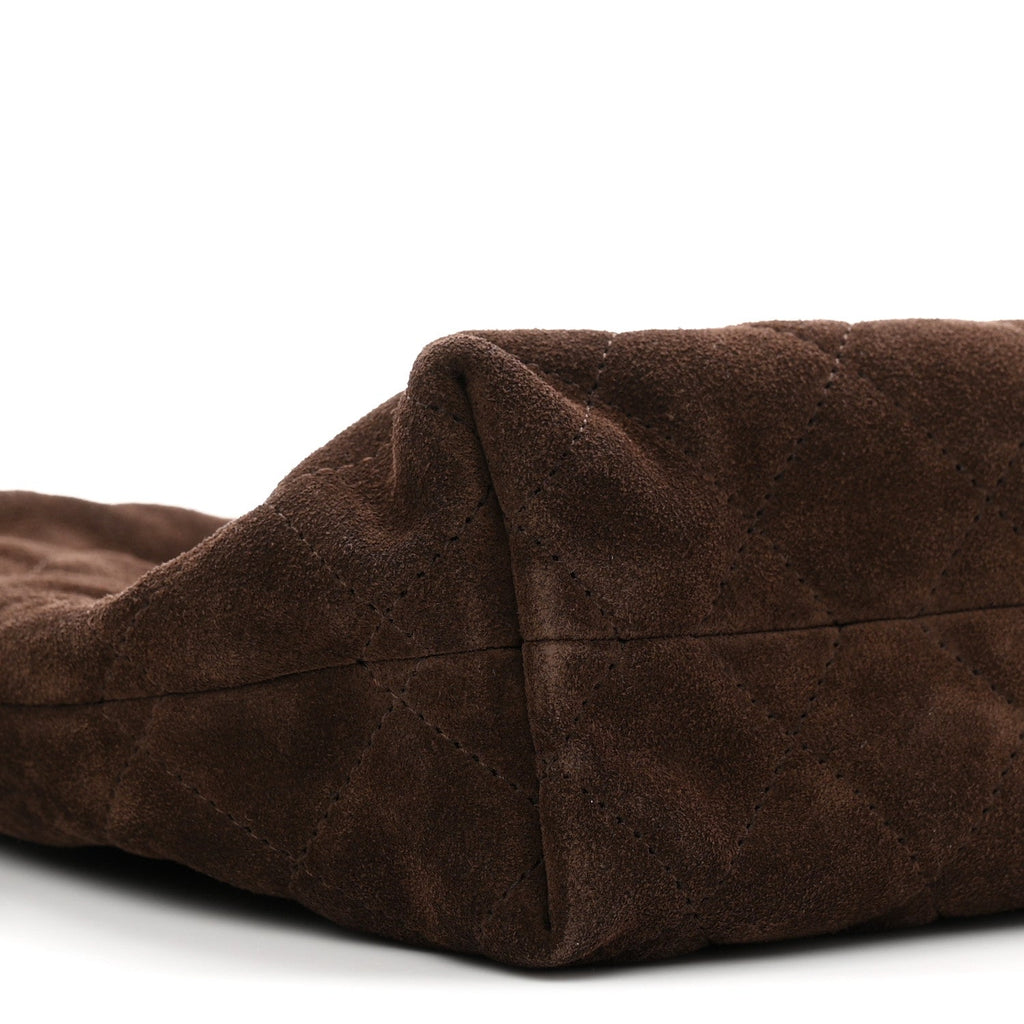 Suede Calfskin Lambskin Quilted Clutch With Strap Dark Brown