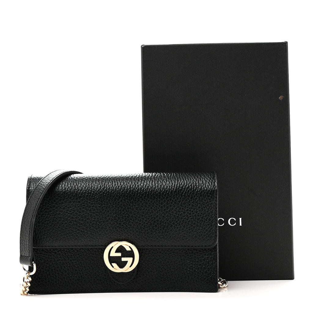 Dollar Calfskin Interlocking G Chain Wallet Black