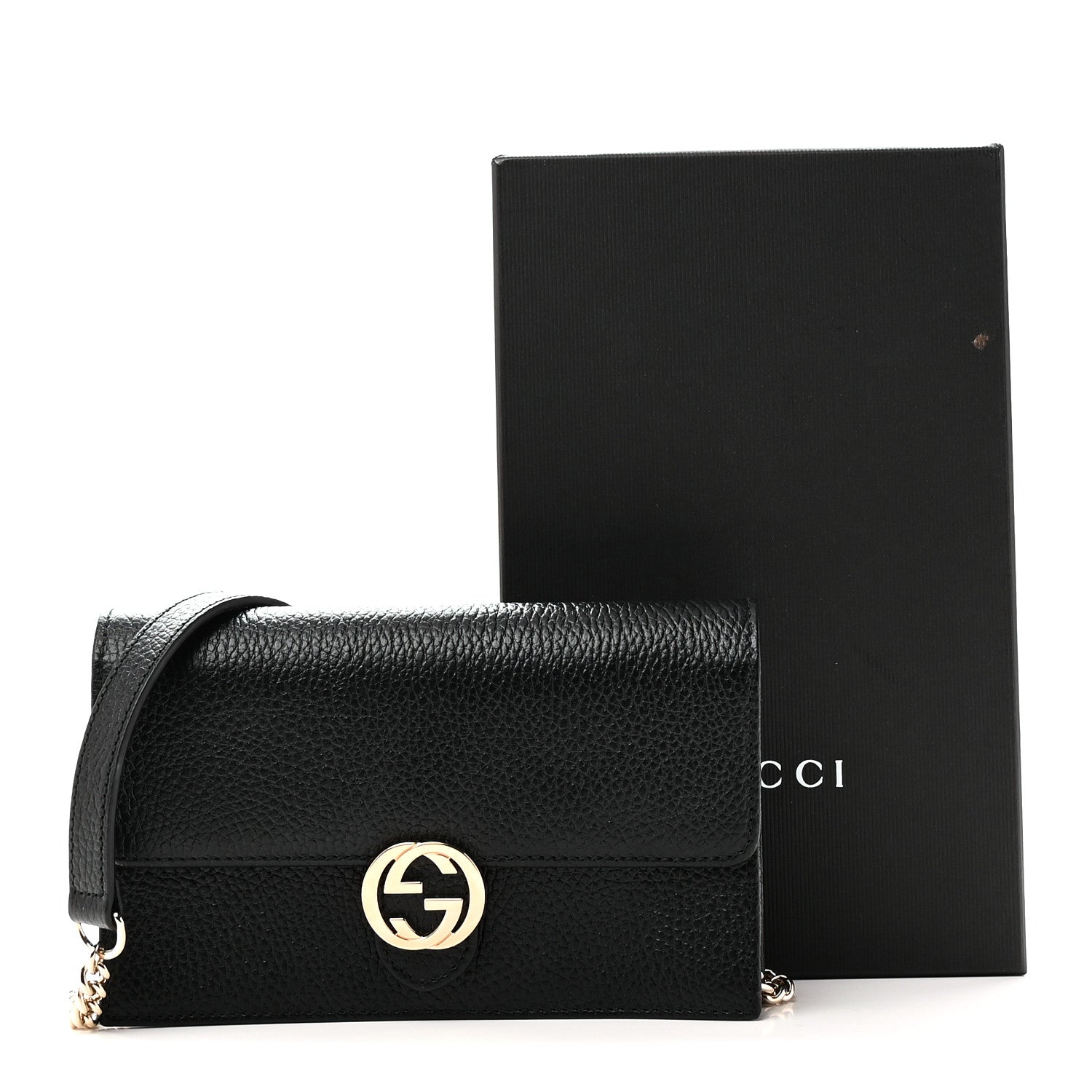 Dollar Calfskin Interlocking G Chain Wallet Black